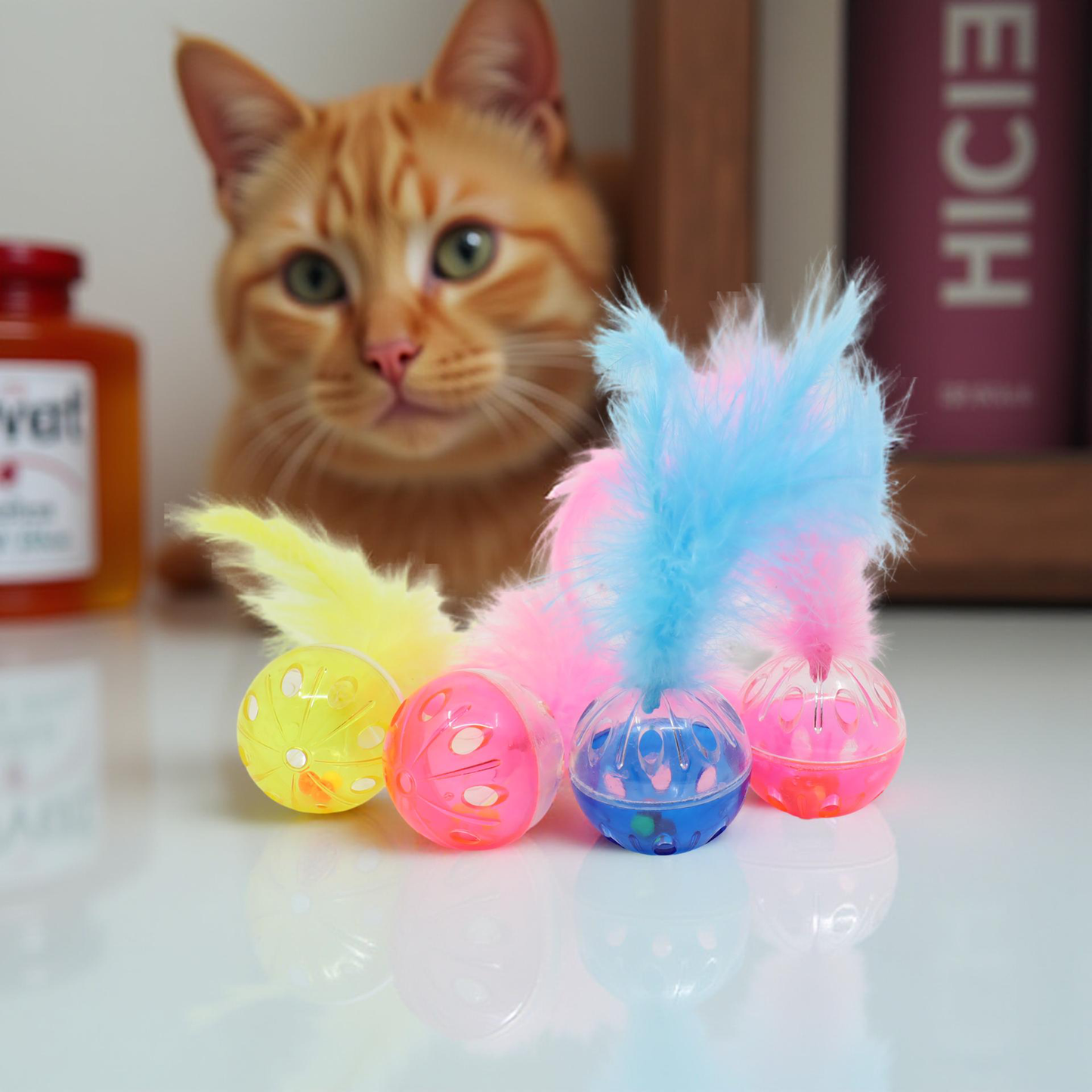 Fluffík - barevný míček s pírkem pro kočky