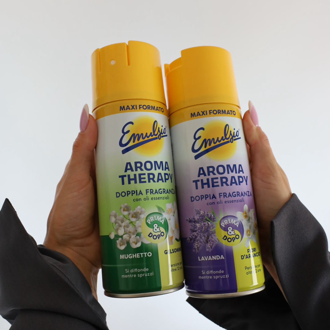 Emulsio Aromatherapy Lavanda & Fiori d’Arancio 350 ml – eko osvěžovač vzduchu s dvojitou vůní levandule a pomerančových květů, ideální pro domácnost se zvířaty