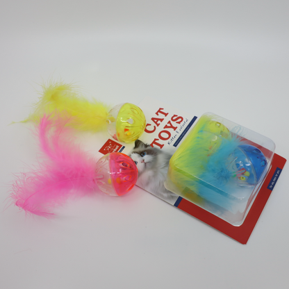 Fluffík - barevný míček s pírkem pro kočky