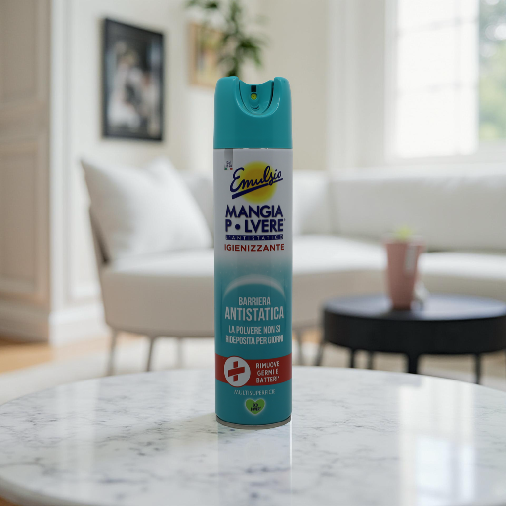 Emulsio Mangia Polvere Igienizzante Hi-Tech 300 ml – eko antistatický sprej na elektroniku a citlivé povrchy, šetrný k domácnostem se zvířaty