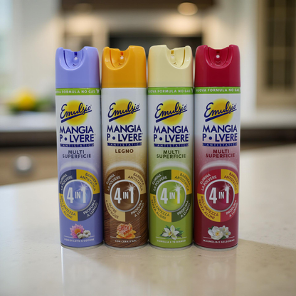 Emulsio Mangia Polvere Multi Superficie 4in1 Fiori di Loto & Cotone 300 ml – eko antistatický sprej na všechny druhy povrchů, ideální do domácností se zvířaty