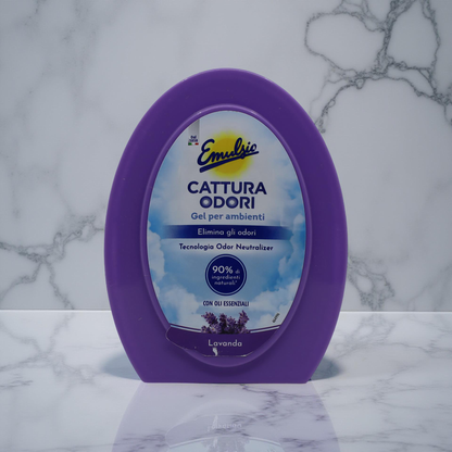 Emulsio Cattura Odori Lavanda 150 g – eko gel-osvěžovač vzduchu a pohlcovač pachů s vůní levandule, vhodný pro domácnosti se zvířaty